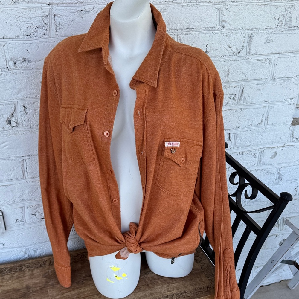 True Religion Unisex. Rust Orange Button-Up Shirt - Knot Front